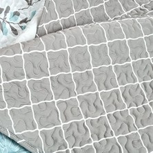 Lush Aprile Ters Çevrilebilir 3 Parça Yorgan Seti, Kral, Mavi ve Gri
