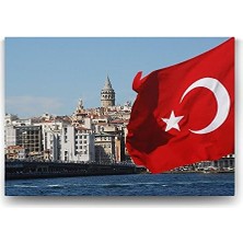 Galata Kulesi Türk Bayrağı Tablosu - 125X80CM