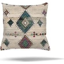 Pelangi Renkli Kilim Etnik Desen Gizli Fermuarlı Yastık Kılıfı Kırlent Kılıfı Koltuk Yastık Kılıfı, Yeşil-Pembe 45 x 45