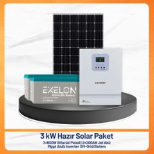 3 Kw Hazır Solar Paket | 2X600W Bifacial Panel + 2X200AH Jel Akü + Mppt Akıllı Inverter Off-Grid Güneş Enerji Sistemi