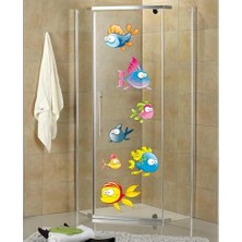 Tilki Dünyası Komik Balıklar Duşakabin ve Banyo Çocuk Odası Dekoratif Duvar Yapışkanlı Folyo