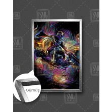 SML Tablo Star Wars Pelerinli Jedi Ulaşım Aracı Gold Detaylı Etnik Mistik Desenler Dikey Çerçeveli Kanvas Tablo