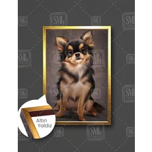 SML Tablo Şirin Chihuahua Dijital Sanat Köpek Hayvan Dikey Çerçeveli Kanvas Tablo