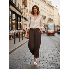 Sentez Titan Paça Pile Düğmeli Rahat Pantolon 5643 Kahve