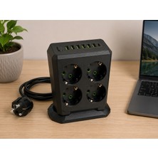 GUNKES 8’li Akım Korumalı Priz Kulesi USB Girişli Çoklu Şarj Istasyonu 3680W