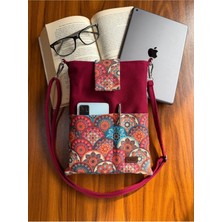 Aksesuar Sepeti El Yapımı Cepli Organizer Çanta, Taşıma Askılı Tablet Kılıfı, Kitap Kılıfı, 19x26 cm