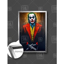 SML Tablo Kırmızı Ceketli Yeşil Saçlı Joker Ilüstrasyonu Gotham City Dikey Çerçeveli Kanvas Tablo
