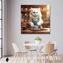 Kare Kanvas Kahve Köşesi Cafe Tablosu Barista British Longhair, 40 x 40