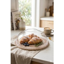 Homerest Ahşap Altlıklı Şeffaf Kapaklı Lüx Kek Sunumluğu Fanus - Modern Pasta Kurabiye Sunum ve Servis Standı