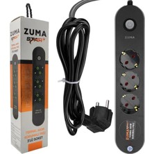 Art&Gift Zuma Termal Akım Korumalı 3 Soket 2 Metre Priz Açma Kapama Tuşlu Çocuk Korumalı Siyah