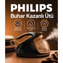 Philips Siyah Gövdeli Yüksek Buhar Performanslı Buhar Kazanlı Ütü, 8 Bar Basınç, 600 G Şok Buhar, 1,8 L Su Haznesi, Pratik Kullanım ve Güçlü Kırışıklık Açma Performansı