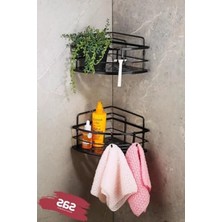 Hakay Siyah Renkli 2'li Kancalı Yapışkanlı Banyo Duş Köşe Rafı