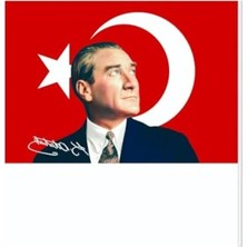 Hakay 50X75 cm Atatürk Imzalı Raşel Kumaş Sopalı Türk Bayrağı