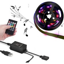 Hakay 5V USB Rgb Şerit LED - 100CM, Kumandalı ve Ses Sensörlü