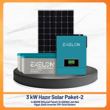 3 Kw Hazır Solar Paket - 2 | 4X600W Bifacial Panel + 2X200AH Jel Akü + Mppt Akıllı Inverter Off-Grid Güneş Enerji Sistemi