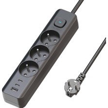 Bontec Akım Korumalı 3'lü Priz, Çoklu Priz, Çocuk Korumalı ve Isıya Dayanıklı Yapı, 3x Priz Girişi, 3x USB Girişi, 2x Type-C Girişi, 2 Metre Uzatma Kablosu