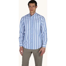 Paul & Shark Erkek Slim Fit Çizgi Desenli Pamuklu Uzun Kollu Mavi Gömlek 26413010-VA6