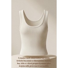 Liarca Premium Fitilli Pamuklu Esnek Kumaş Ekru Kadın Crop Atlet - U Yakalı Spor ve Şık Basic Bluz - Yumuşak Dokulu Slim Fit Yazlık Üst