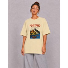 Organickid Basic Kadın Oversize Baskılı Bej T-Shirt