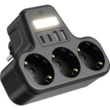 Hakay 3680W Akım Korumalı 3'lü Priz Adaptörü, 2 USB ve 2 Type-C Girişli