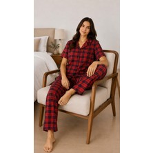 Balis Pijama Kadın Pembe Bordo Gri Kalp Desenli Ekoseli Kurdele Seçenekli Kısa Kollu Pijama Takımı Rahat Şık Zarif Terletmez Iç Göstermez Yumuşak Dokulu Ev Giyim Seti Hediyelik Bayramlık Alt Üst Takım Homewear