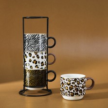 Karaca Leobra 5 Parça Standlı Leopar Desenli Çay Fincanı Seti 160 ml