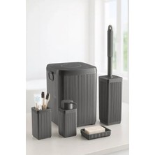Hakay 5 Parça Gri Akrilik Banyo Seti, Çöp Kovası, Sabunluk ve Fırçalık Takımı