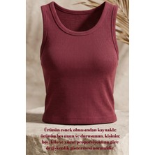 Liarca Premium Fitilli Pamuklu Esnek Kumaş Kadın Melanjlı Bordo Crop Atlet - U Yakalı Spor ve Şık Basic Bluz - Yumuşak Dokulu Slim Fit Yazlık Üst