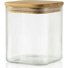Hakay 350 ml Kapasiteye Sahip Bambu Kapaklı Kare Cam Kavanoz