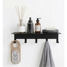 Hakay Siyah Paslanmaz Metal Yapışkanlı Banyo Organizer, 5 Kancalı