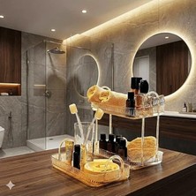 Hakay Amber Sarı Renkli Banyo Düzenleyici Raf, Iki Katlı