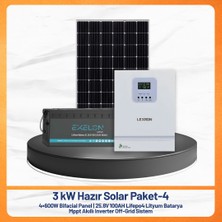 3 Kw Hazır Solar Paket - 4 | 4X600W Bifacial Panel + 25.6V 100AH Lifepo4 Lityum Batarya + Mppt Akıllı Inverter Off-Grid Güneş Enerji Sistemi