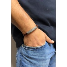Mirari Jewelry Kral Zincir Model Gerçek Deri Detaylı Bileklik | Premium 0,40 Mikron Gümüş Kaplama