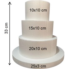 Strafor 3 Katlı Maket Pasta (10X10-15X10-20X10 Cm) Tabanlık 25X3 cm