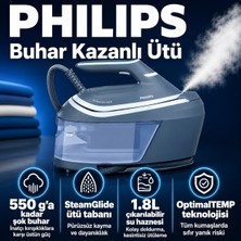 Philips 2400 W Güçlü Geniş Hazneli Kompakt Buhar Kazanlı Ütü, 1,8 L Hazne, Dikey Buhar, Hızlı Ütüleme ve Ev Tekstili Için Konforlu Çözüm Yoğun Ütü Temposunda Zamandan Tasarruf Isteyen Kullanıcılar Için