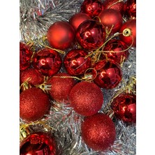 Eng Parti Dünyası Kırmızı Yılbaşı Ağacı Süsü 4cm 24’lü Set – Parlak ,mat ve Simli Kırmızı Renk Noel Topları - ENG-108