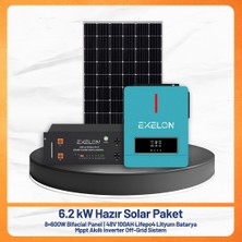 6.2 Kw Hazır Solar Paket 8X600W Bifacial Panel + 48V 100AH Lifepo4 Lityum Batarya + Mppt Akıllı Inverter Off-Grid Güneş Enerji Sistemi