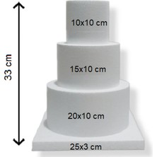 Strafor 3 Katlı Maket Pasta (10X10-15X10-20X10 Cm) Tabanlık 25X25X3 cm