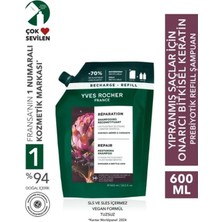Yves Rocher Tuzsuz Onarıcı Bitkisel Keratin Prebiyotik Yedek Şampuan 600 ml Yipranmış Saç Vegan