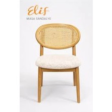 Elif Sandalye Hasırlı Ahşap Yemek Sandalyesi – Minderli, Doğal Ahşap Ayaklı, Modern & Bohem Tasarım