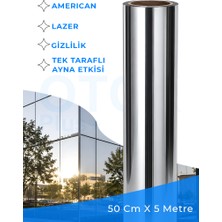 50 cm x 5 Metre | %35 Tek Taraflı Aynalı Cam Filmi | Açık Ton | – Amerikan A Kalite Lazer Silver Krom Ofis ve Bina Güneş Kontrol Filmi