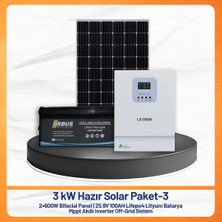 3 Kw Hazır Solar Paket - 3 | 2X600W Bifacial Panel + 25.6V 100AH Lifepo4 Lityum Batarya + Mppt Akıllı Inverter Off-Grid Güneş Enerji Sistemi