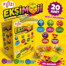 Emrah Gültekin Ekşimoji Sakız 20 Adet Ekşi Toz Dolgulu Emoji Şekilli Dil Boyayan Balonlu Sakız