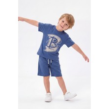 Joy Kids Erkek Çocuk %100 Pamuk Süzene Nakışlı Günlük Takım (5-8yaş) (Indigo)