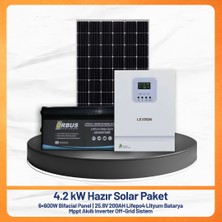 4.2 Kw Hazır Solar Paket 6X600W Bifacial Panel + 25.6V 200AH Lifepo4 Lityum Batarya + Mppt Akıllı Inverter Off-Grid Güneş Enerji Sistemi