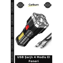 Carlburn #elfeneri Ultra Parlak Cob LED Şarj Göstergeli Kamp Piknik Işıldak Multi USB Şarjlı 4 Modlu El Feneri