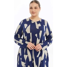 Modaminar Kadın Büyük Beden Elegan Desenli Penye Elbise