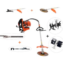 Mitsuyama Japon Sırt Tırpan  + Çift Toprak Çapalama + Çit Kesme  + Kancalı  Zeytin Silkeleme Aparatı Set 63CC 5,7 Hp