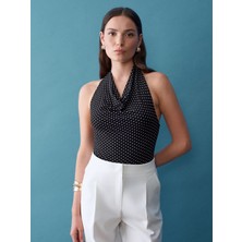 Dilvin 32931 Degaje Yaka Puantiyeli Top-Siyah
