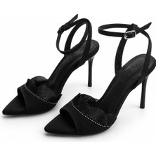 Patron Shoes Kadın Ince Topuklu Bilekten Bağlamalı Abiye Ayakkabı Taş Detaylı Şık Gece & Özel Gün Topuklu Ayakkabı